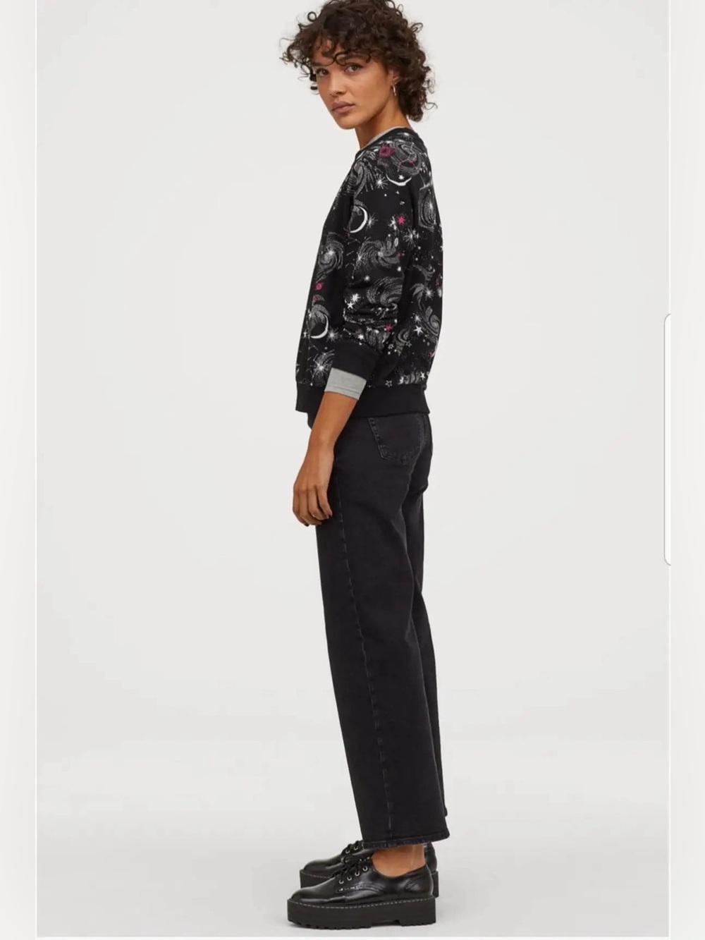 H&M Divided Black Galaxy Crewneck Sweatshirt with Pink & White Accents